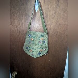 Vintage 1970s Char Hand Painted Floral Leather Bag